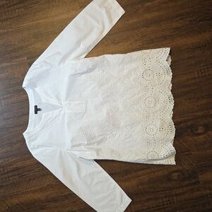 Talbots White Embroidered Blouse Boho Workwear Beachy